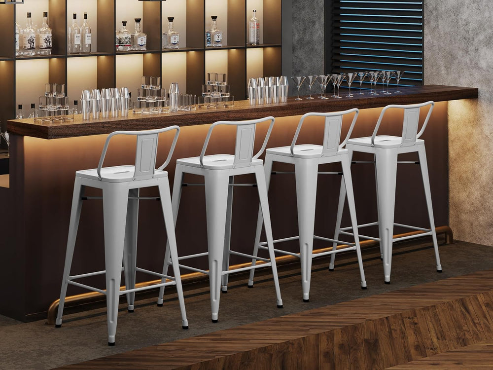Changjie Furniture Metal Barstools Set of 4 Industrial Bar Stools with Backs,...