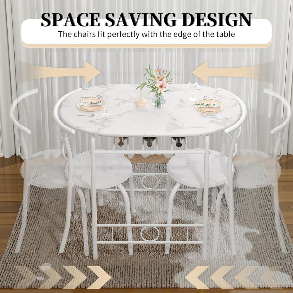 VECELO 3-Piece Dining Table Set for Kitchen Breakfast Nook, Faux Marbled Oval...