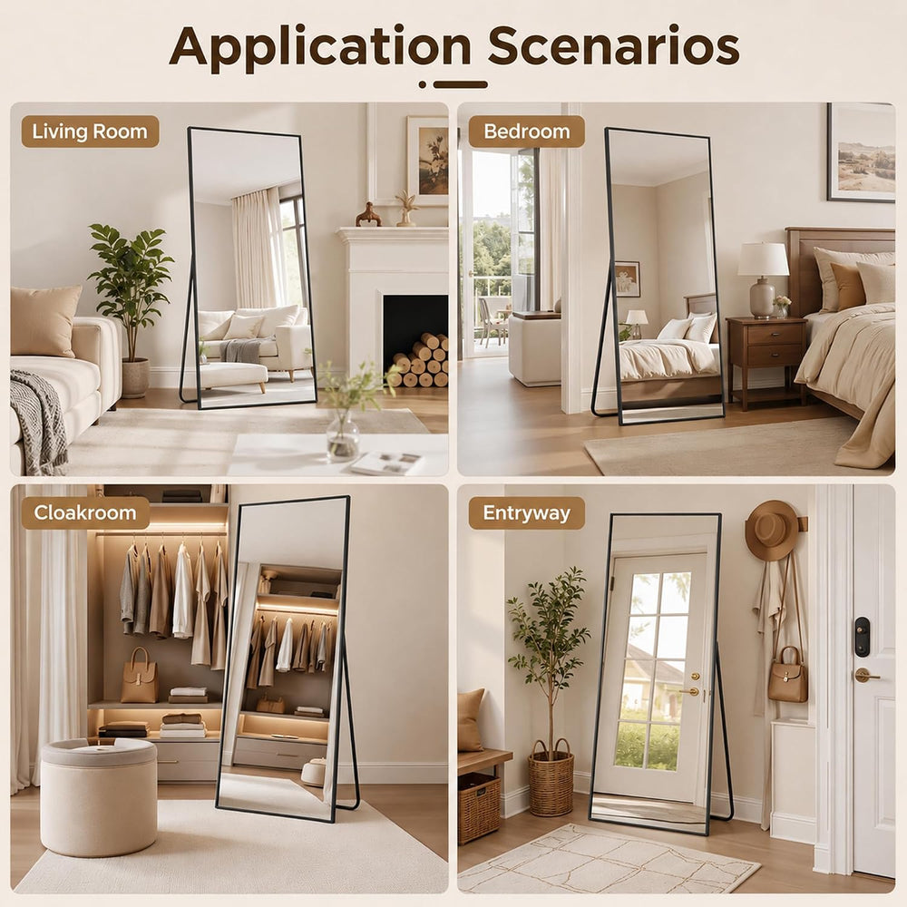 Antok 76"×34" Full Length Wall Mounted Hanging Mirror, Aluminum, Black
