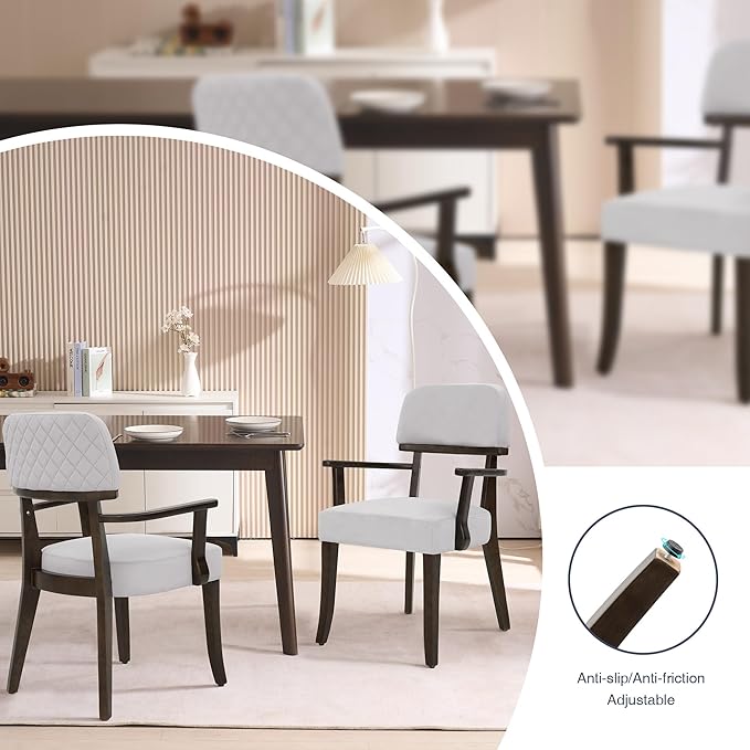 Modern Wood Dining Chairs with Arms, Velvet Upholstered Kitchen Chairs with B...