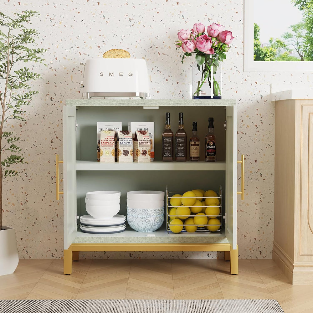 HLR Green Accent Cabinet with Gold Trim,Storage Cabinet with 2 Doors,Modern W...