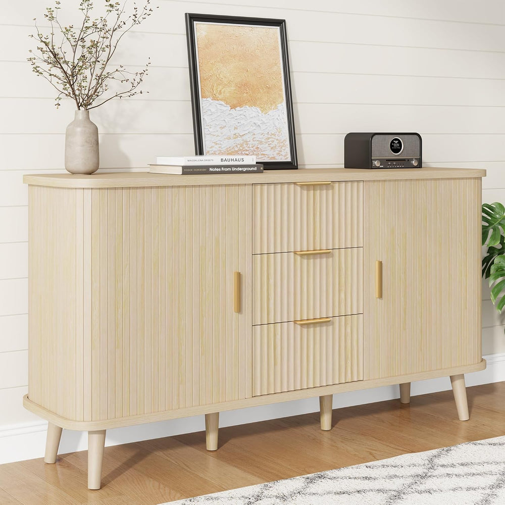 Lulive Natrual Buffet Cabinet, 55" Wide Sideboard Buffet Storage Cabinet...