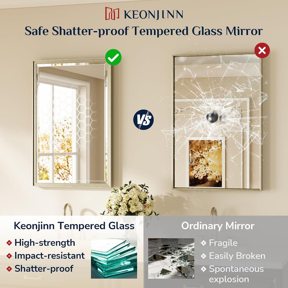 Keonjinn Brushed Nickel Bathroom Mirrors for Over Sink 20" x 30", R...