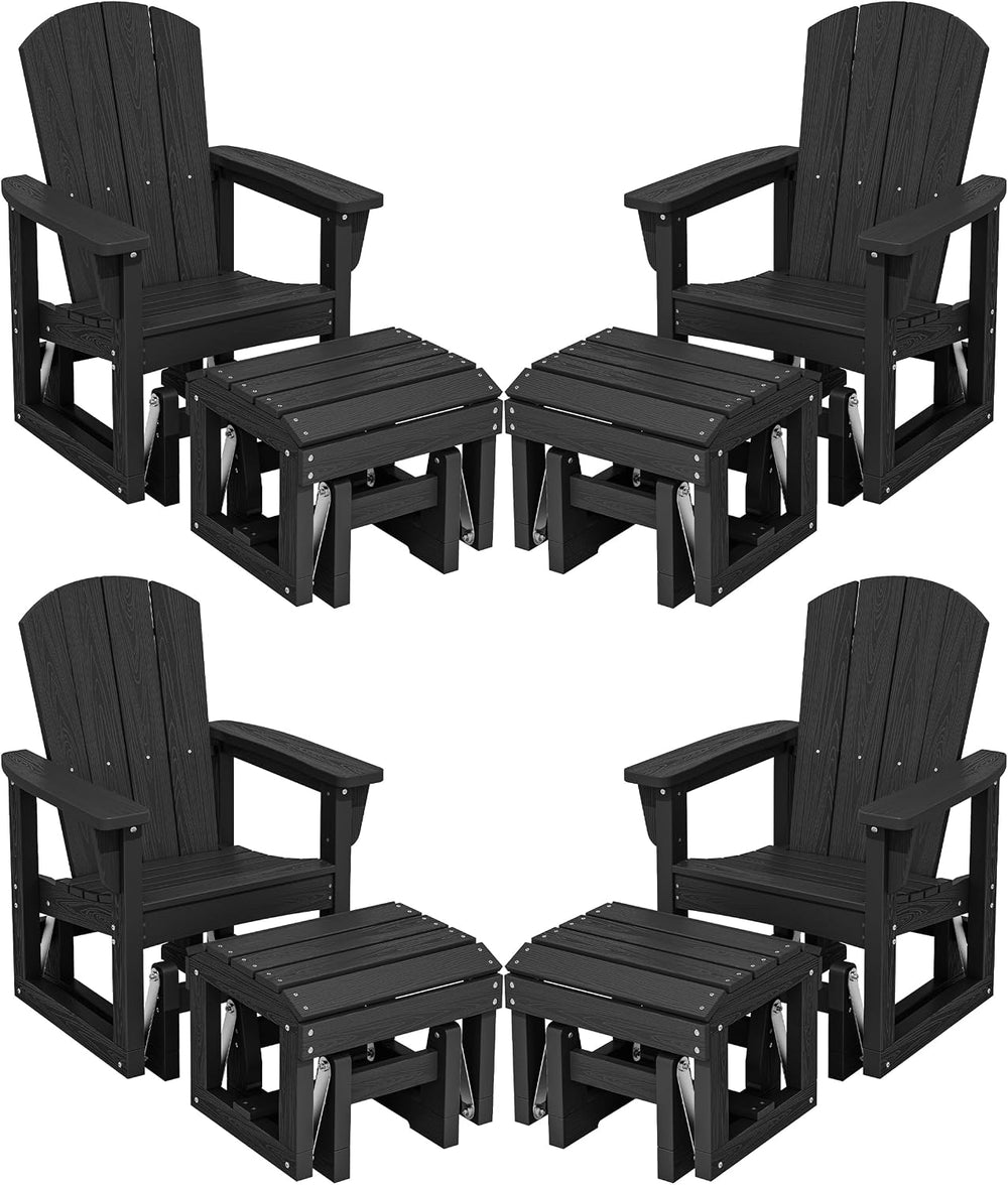 SERWALL HDPE Outdoor Glider with Ottoman Set of 4, All-Weather Patio Glider