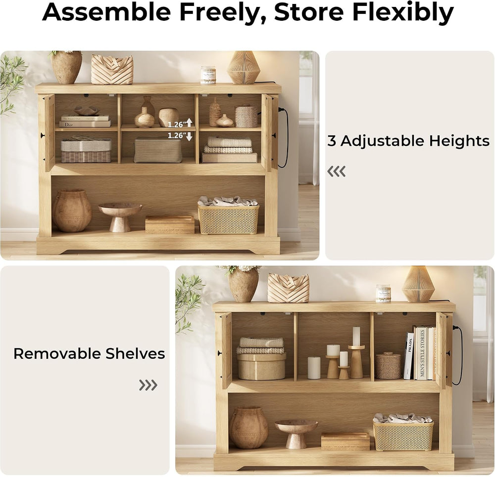 LIKIMIO 47" Entryway Table with Power Outlets, Console Table with Storag...