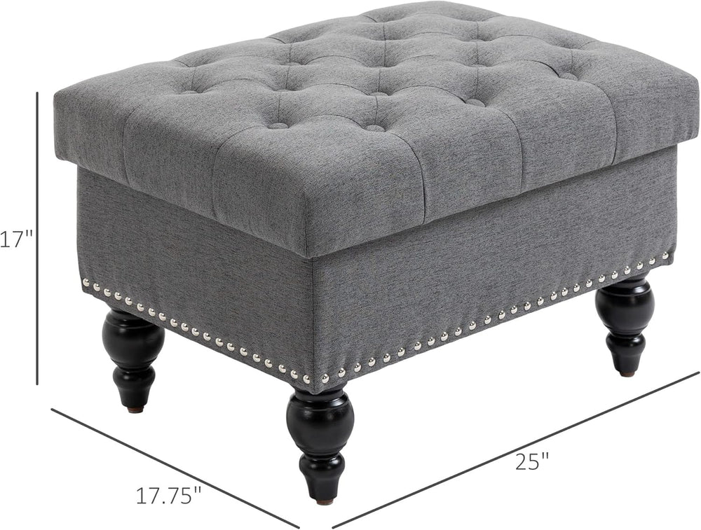 Versatile Upholstered Storage Ottoman with Tufted Lid and Nailhead Trim for L...