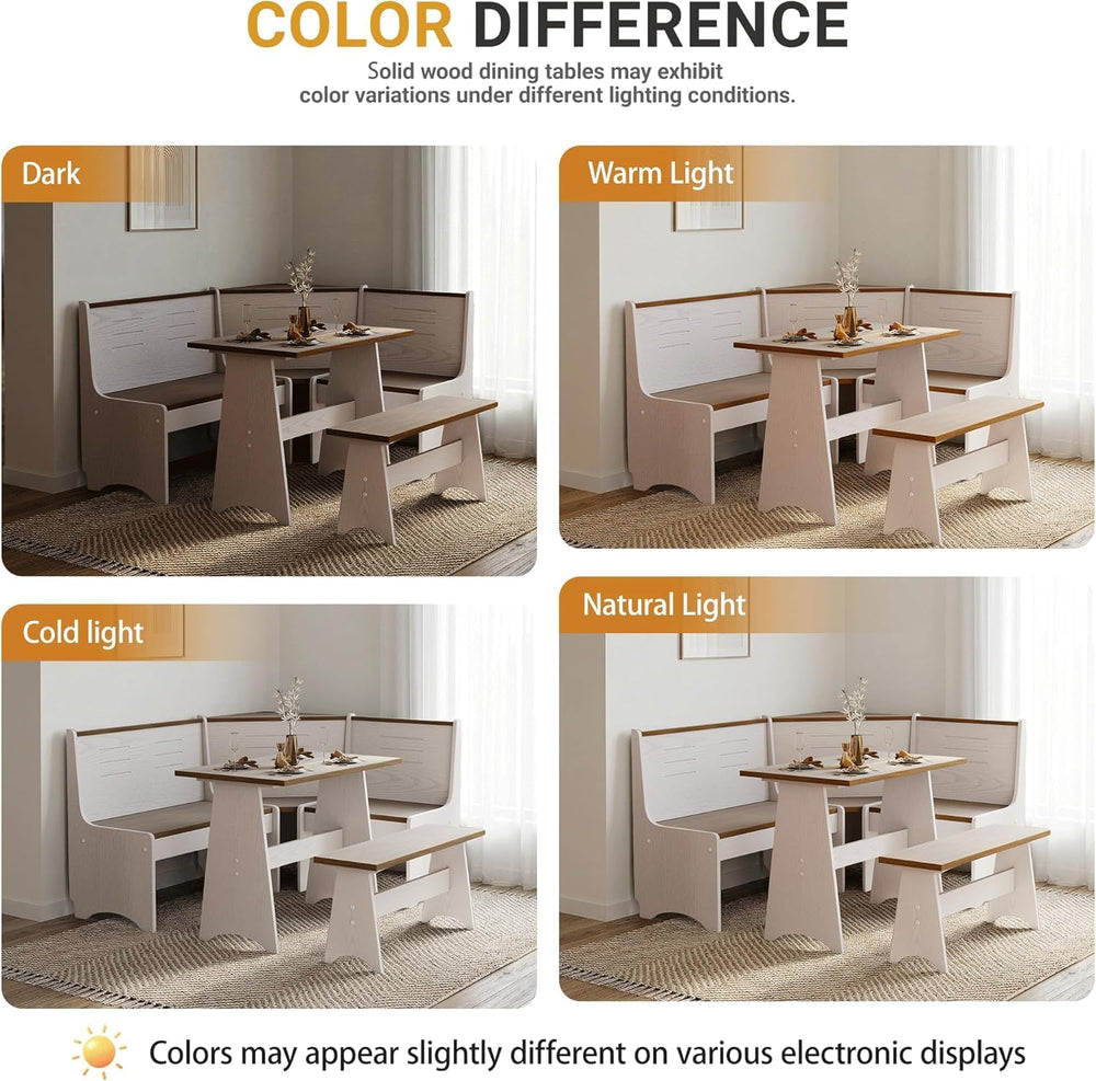 ENOR Breakfast Nook Table Set,Corner Kitchen Table for Dining Room,Brown
