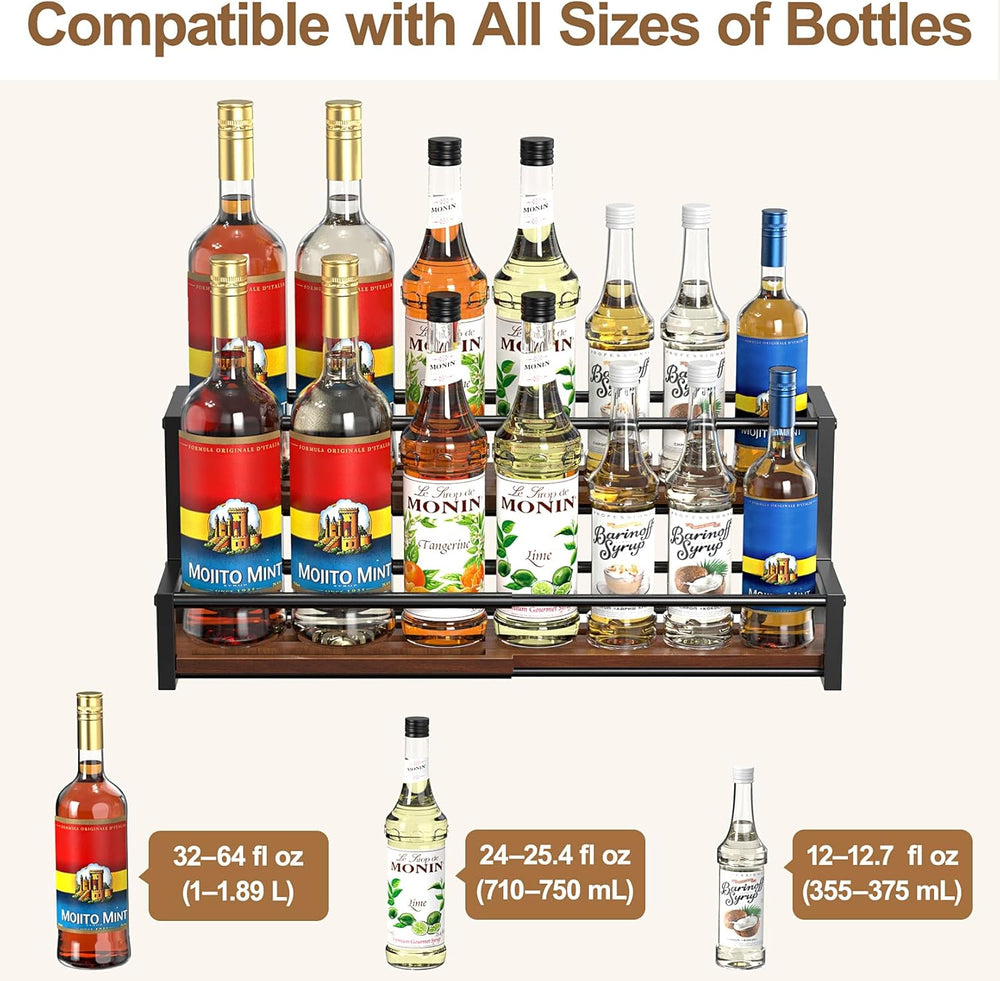 Expandable Coffee Syrup Organizer, Syrup Rack with Wood Base | Customized Wid...