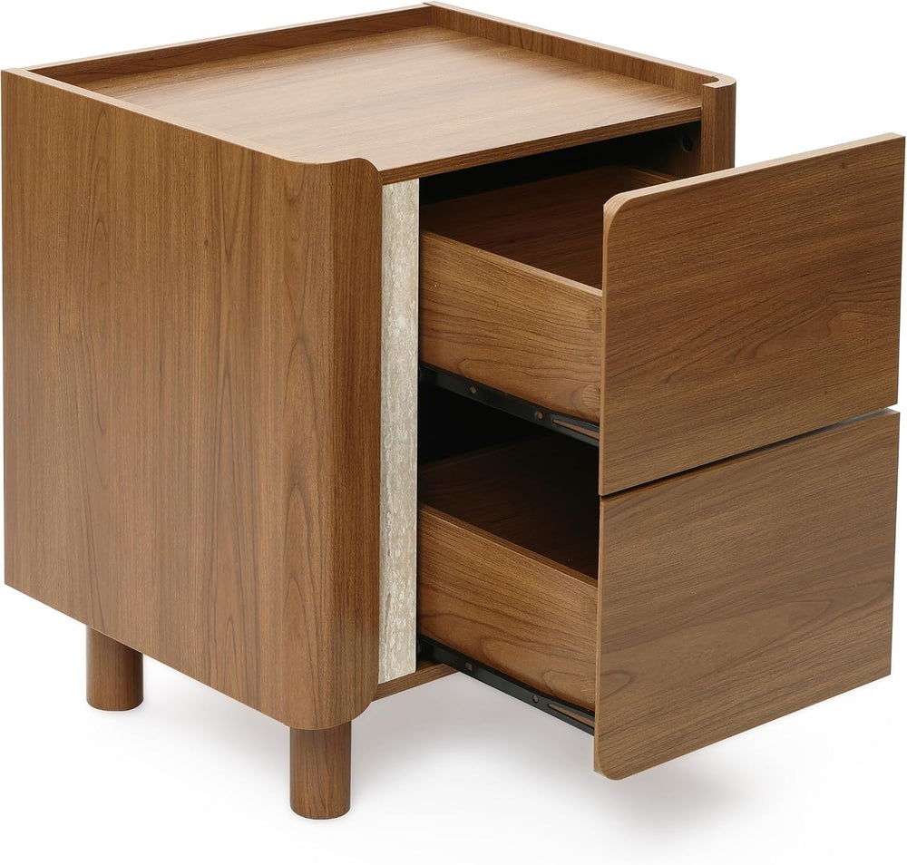 LuxenHome 21.6" Brown Nightstand with 2 Drawers, Mid Century Modern Nigh...