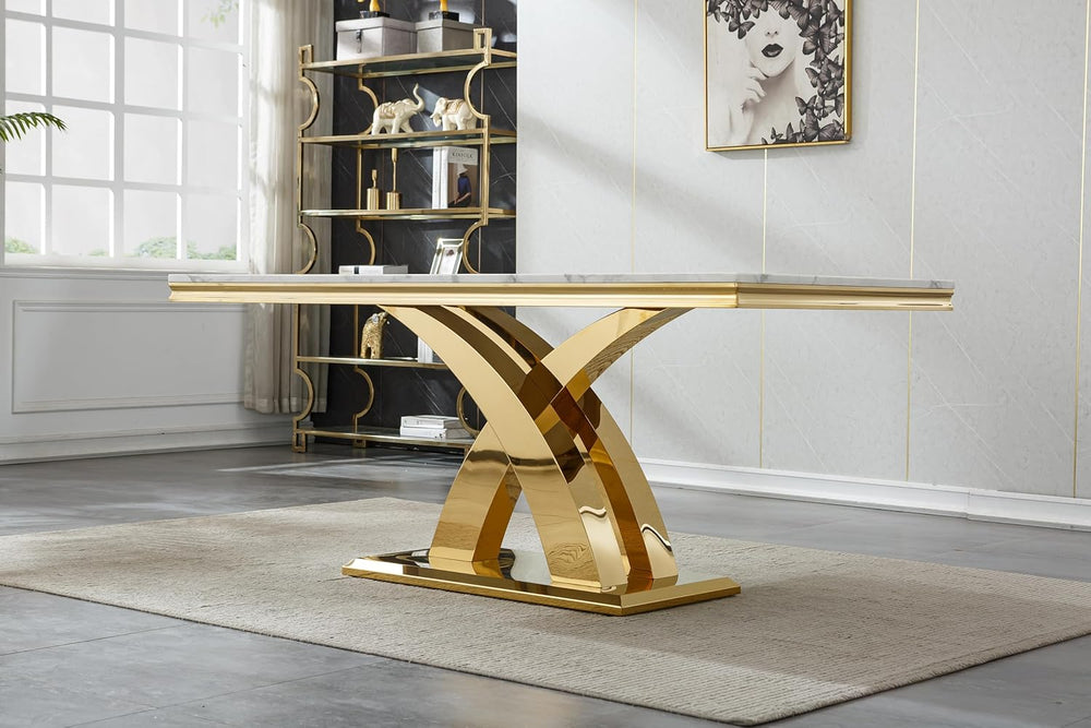 Luxury 7 Piece Dining Set, Modern 68.11" Faux Marble Dining Table with 6...