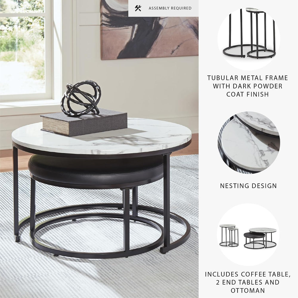 Signature Design by Ashley Jusmour Modern Nesting Table Set with Faux Leather...