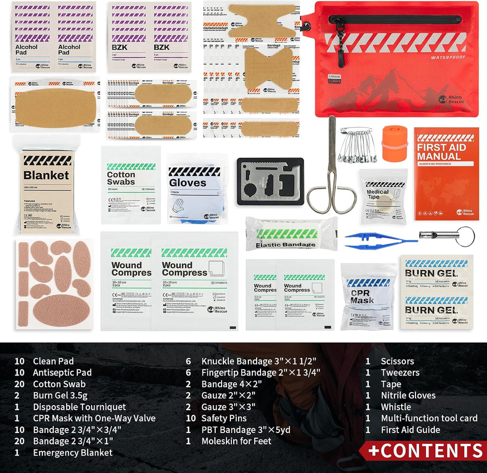 RHINO RESCUE Waterproof First Aid Kit, 114pc Ultralight Compact Gear