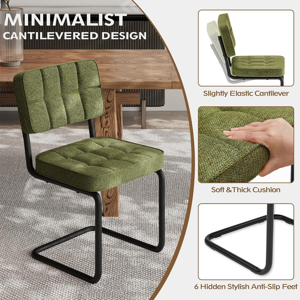 Mid-Century Modern Dining Chairs Set of 2 with Metal Legs, Green | Upholstere...