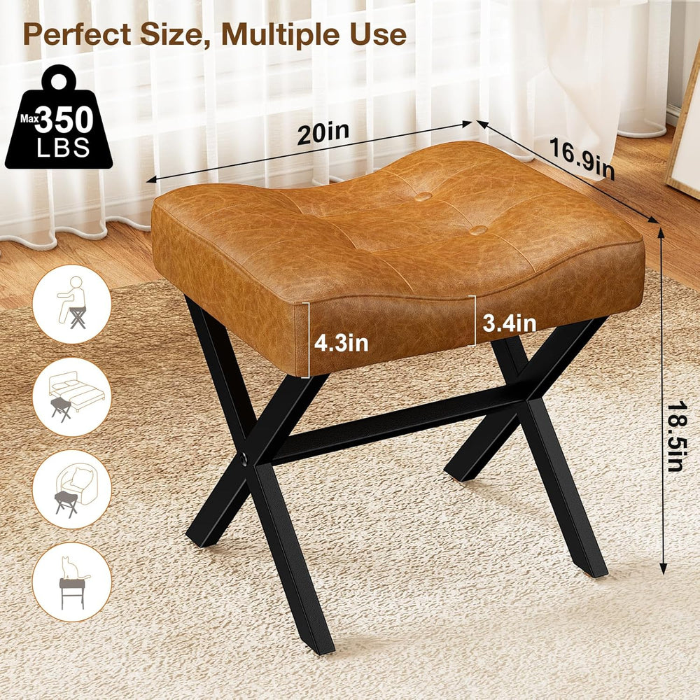 Memobarco 18-Inch Large Leather Vanity Stool, Vanity Chair with Metal X-Leg, ...