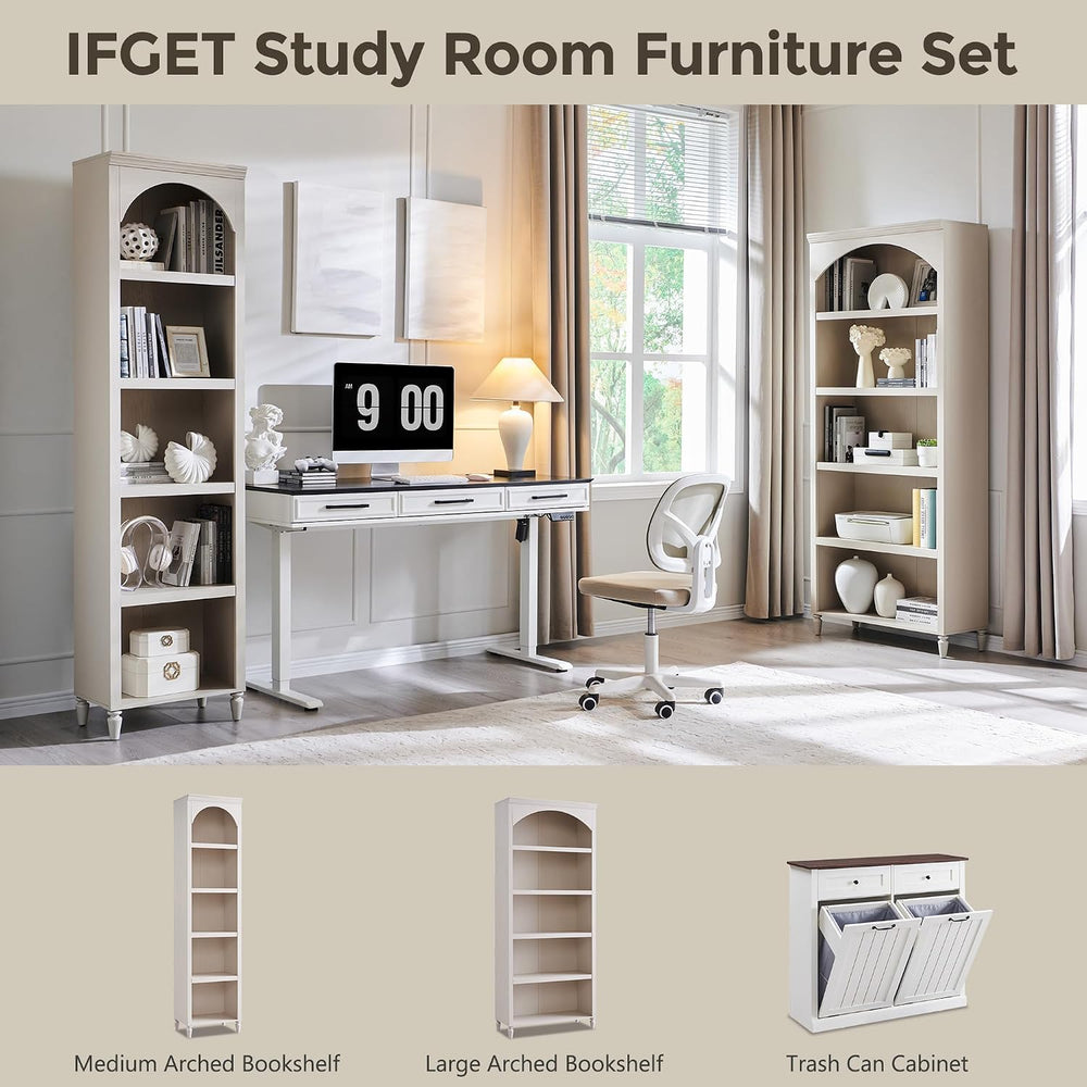 IFGET 76" Tall Arched Bookcase, Farmhouse Narrow Arch Bookshelf, Cream