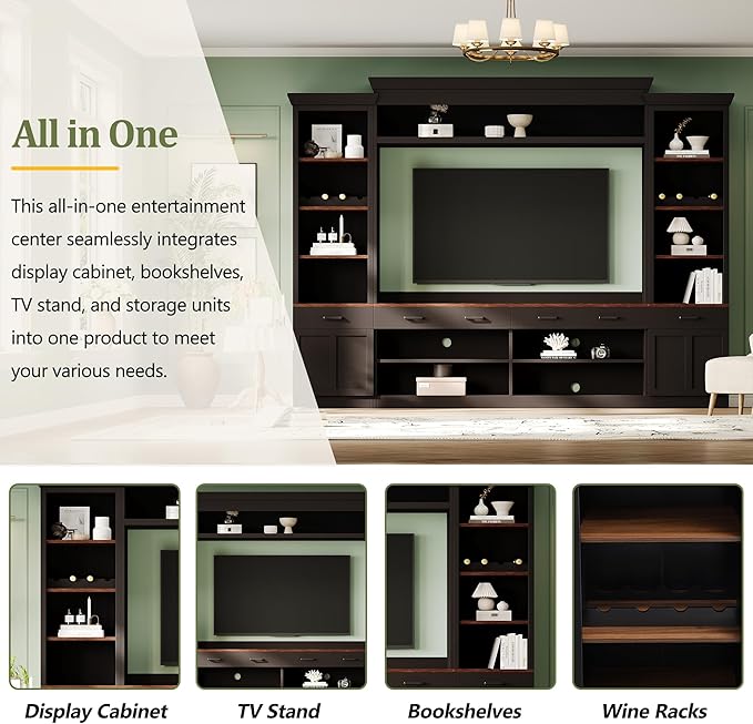 Farmhouse 4-Piece Entertainment Center with Bookshelf for TVs Up to 70",...