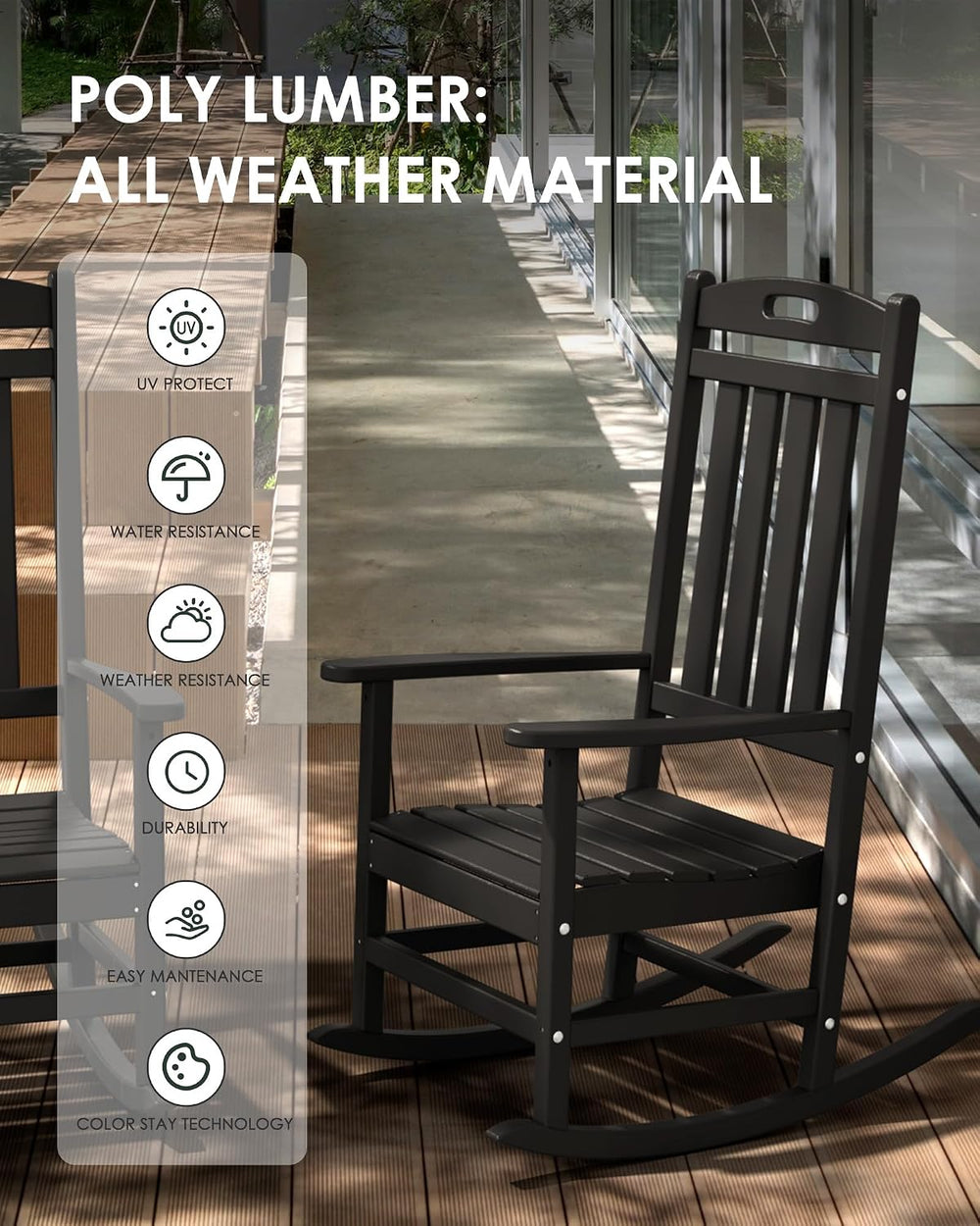 Outdoor Rocking Chair, All-Weather Resistant Poly Lumber Rocker Chair Outdoor...