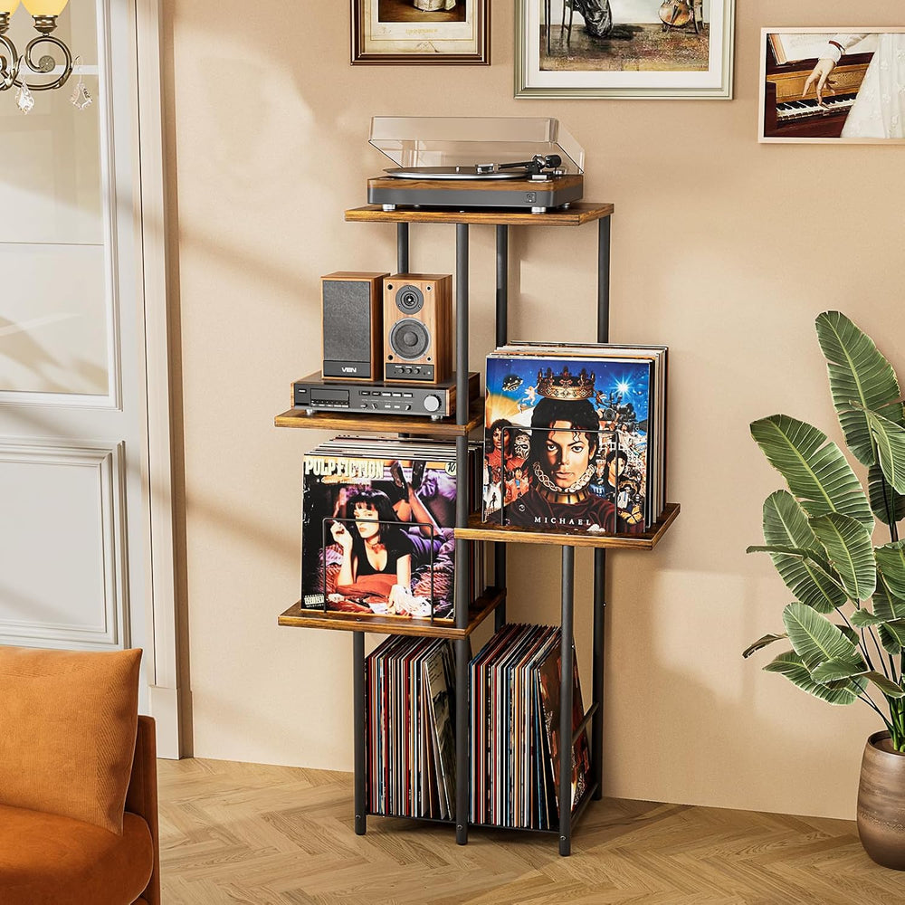 Record Player Stand, Vinyl Record Storage Holder with Display Shelf, Turntabl...