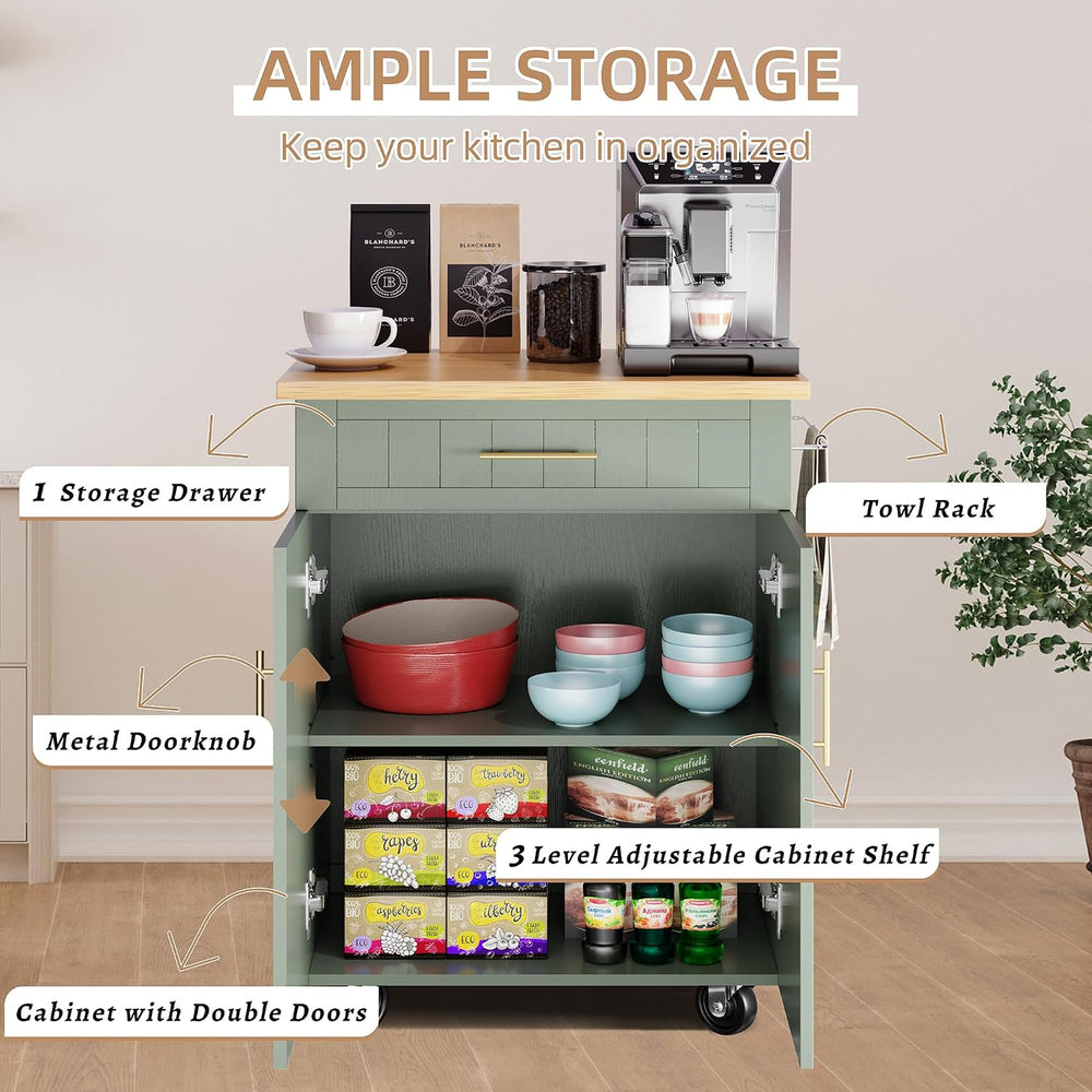 Shintenchi Kitchen Island cart with Storage, Portable Bar Cabinet on Wheels, ...