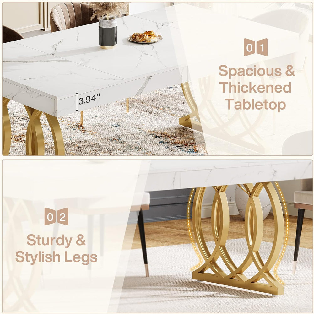 Tribesigns 63-Inch Dining Table for 4-6, Modern Kitchen Table with Faux Marbl...