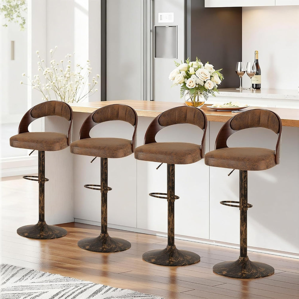 VECELO Bar Stool Set of 2,Kitchen Island Stools with Bentwood Back,Arm&Fo...