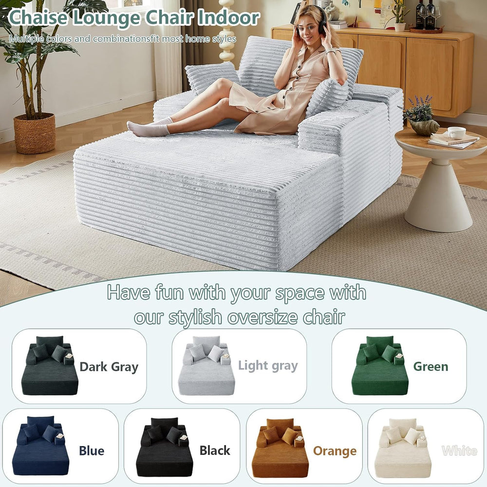 50"Oversized Chaise Lounge Chair Indoor,Corduroy Reading Chair with 3 Pi...