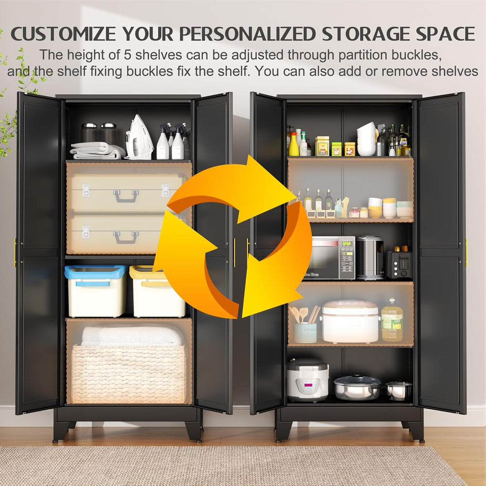 GAIOUS 75.2" Tall Storage Cabinet,Metal Pantry Storage Cabinets with 2 D...