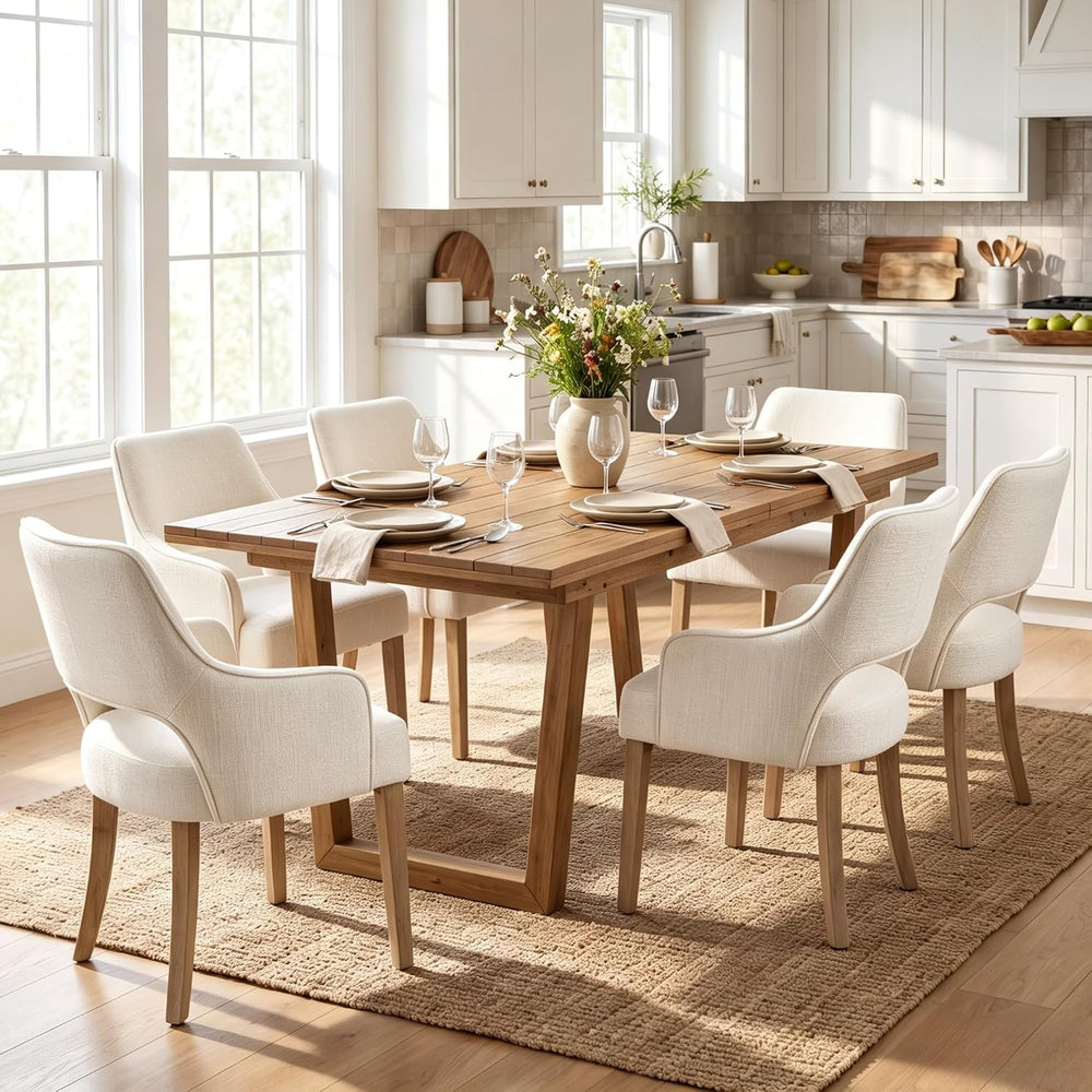 Linen Upholstered Dining Chairs Set of 6 with Arms
