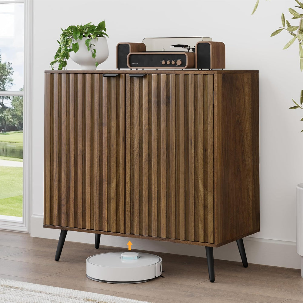 Smuxee Fluted Sideboard Cabinet, Freestanding Walnut Buffet Cabinet with Adju...