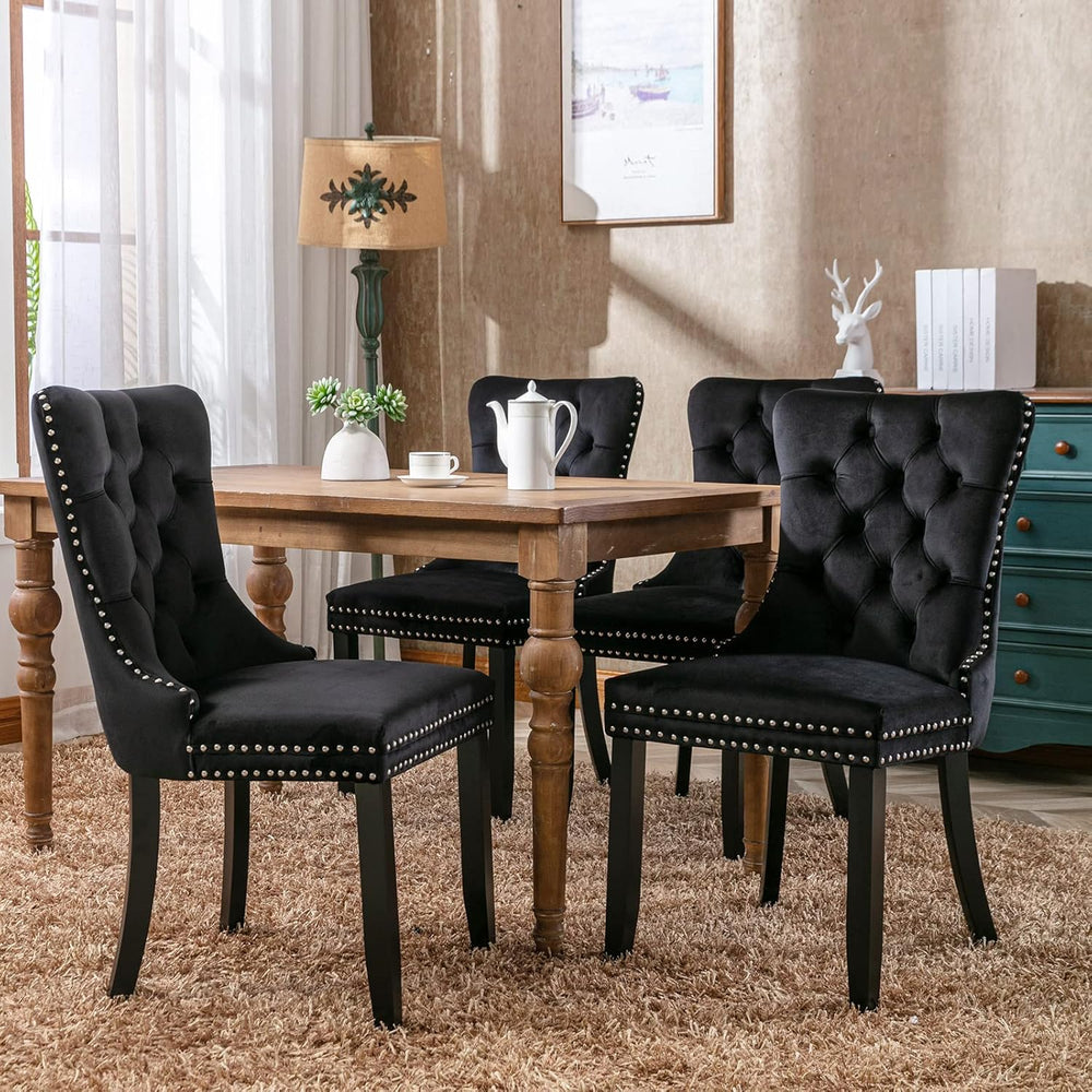 Black Velvet Dining Chairs Set of 8, Tufted Kitchen & Dining Room Chairs ...
