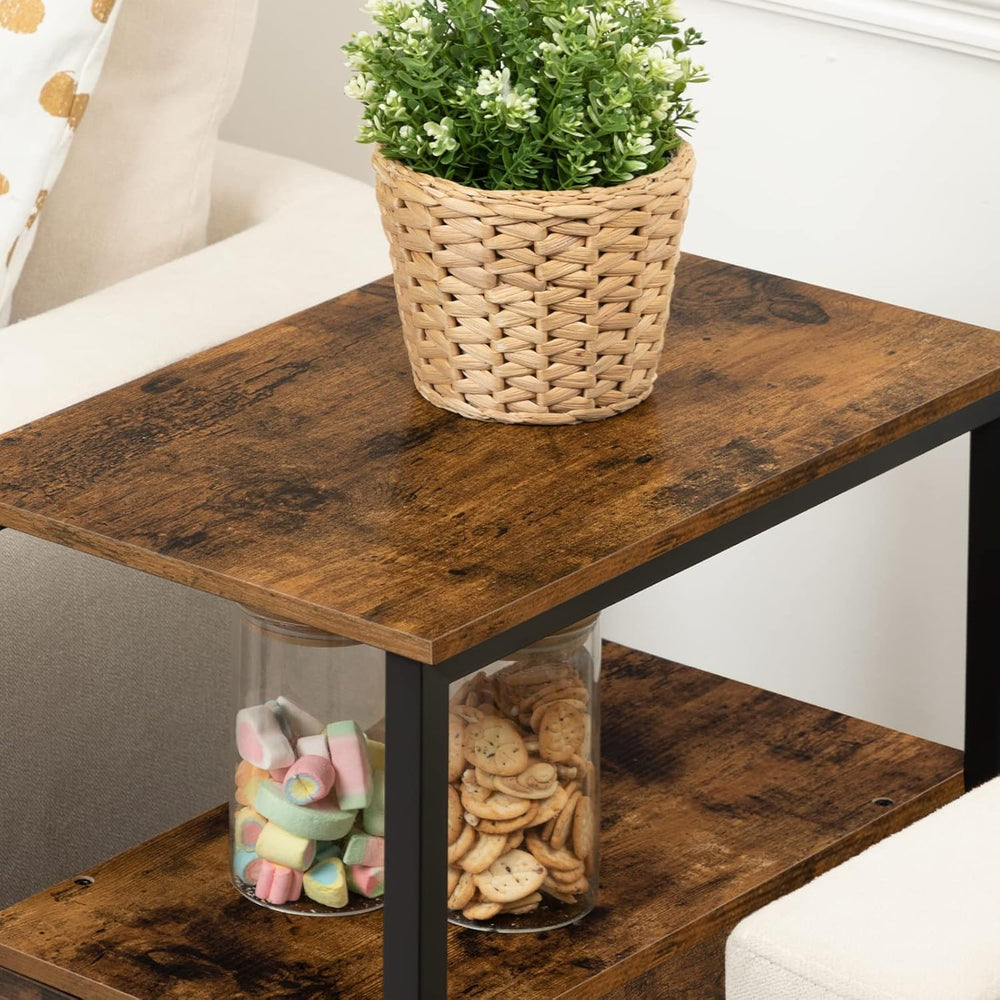 HOOBRO End Table, Narrow Chairside Table with Drawer and Open Storage Shelf, ...