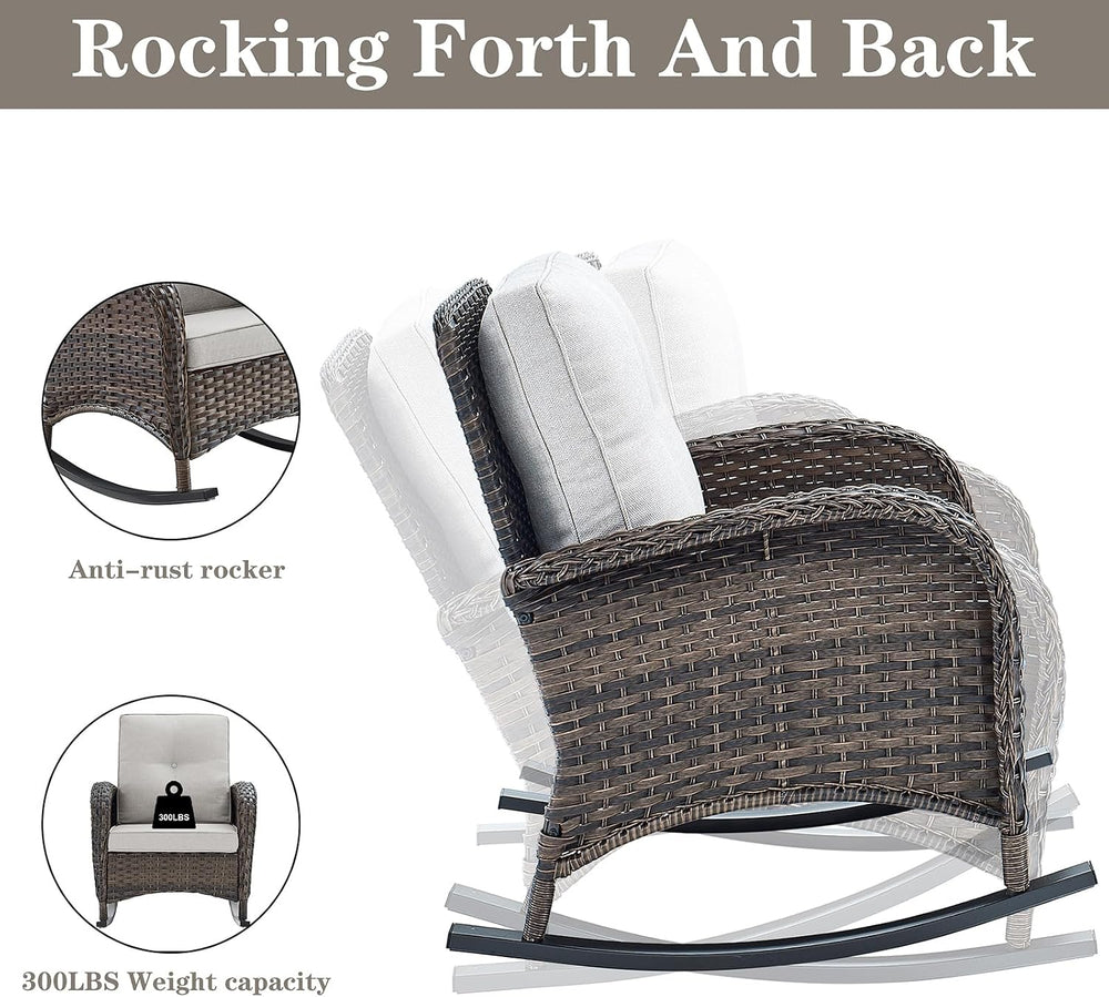 Belord Wicker Porch Rocking Chairs - 3 Pieces Patio Bistro Set High Back Outd...