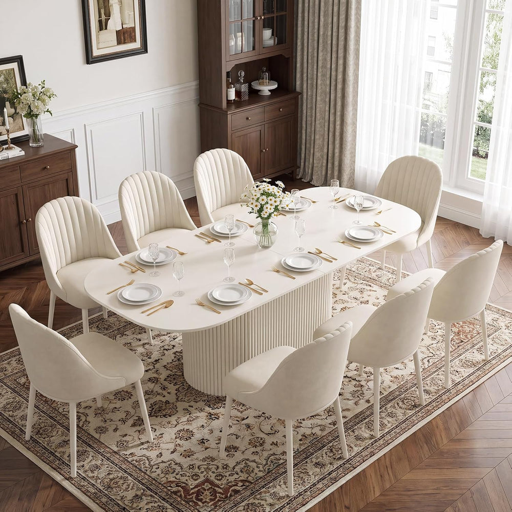 Guyii 86.61" Oval Dining Table Set with 8 Chairs, Modern Kitchen Table S...