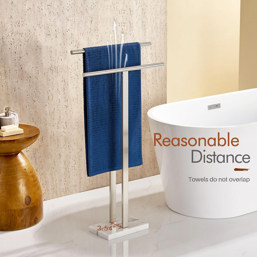 KOKOSIRI Towel Rack Free Standing Brushed Nickel 2-Tier Towel Holder for Bath...
