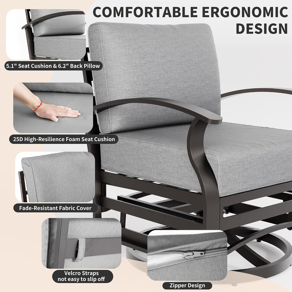 Gotland 5 Piece Patio Set, Aluminum Outdoor Swivel Chairs Set of 2 with 2 Ott...