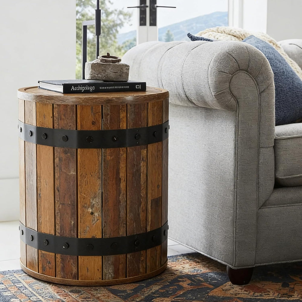 Tribesigns Barrel Side Table with Hidden Storage, 19.68" Farmhouse Round...
