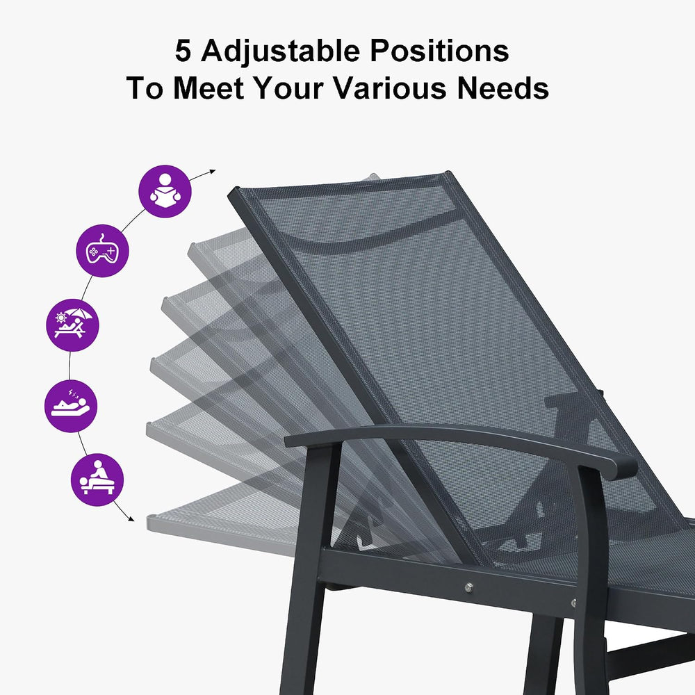 PURPLE LEAF Chaise Lounge Chair Outdoor 2 Pieces Pool Lounge Chairs 5 Adjusta...