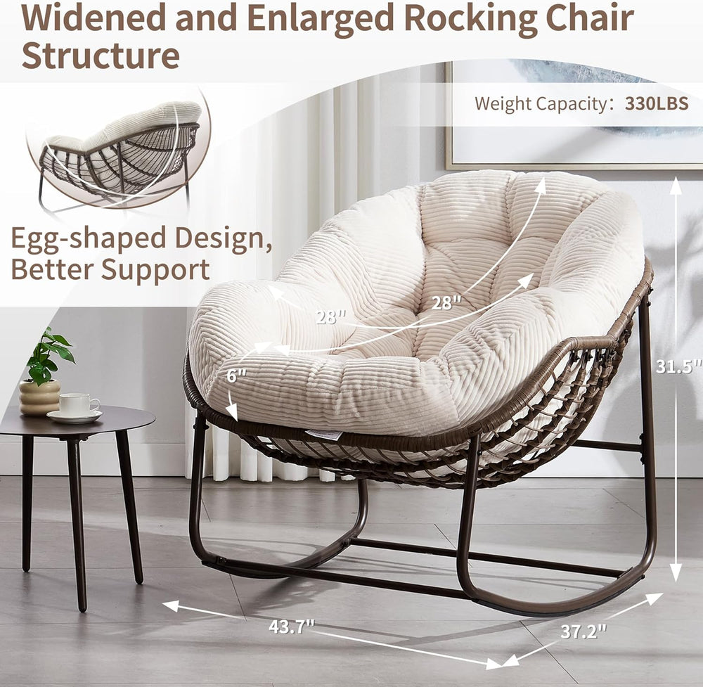 HOMEFUN Outdoor Patio Rocking Chairs, Oversized Papasan Rock Chair Indoor wit...