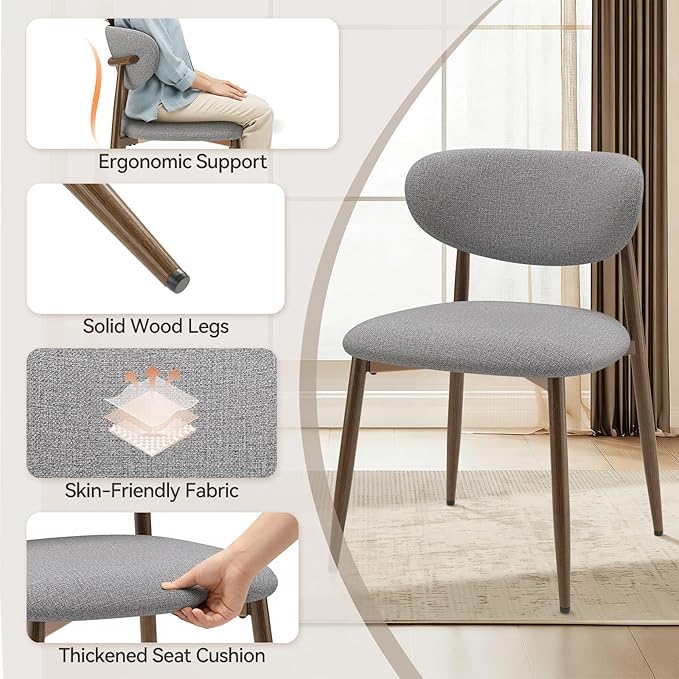Dining Chairs Set of 2, Curved Back Kitchen Room Chairs with Metal Legs and A...