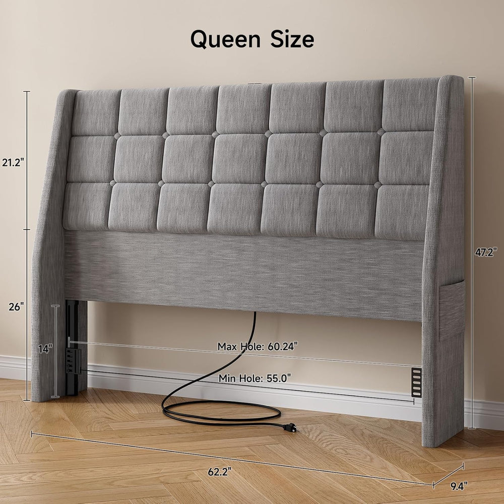 ONBRILL Queen Headboard Only with Charging Station, Soft Chenille Fabric