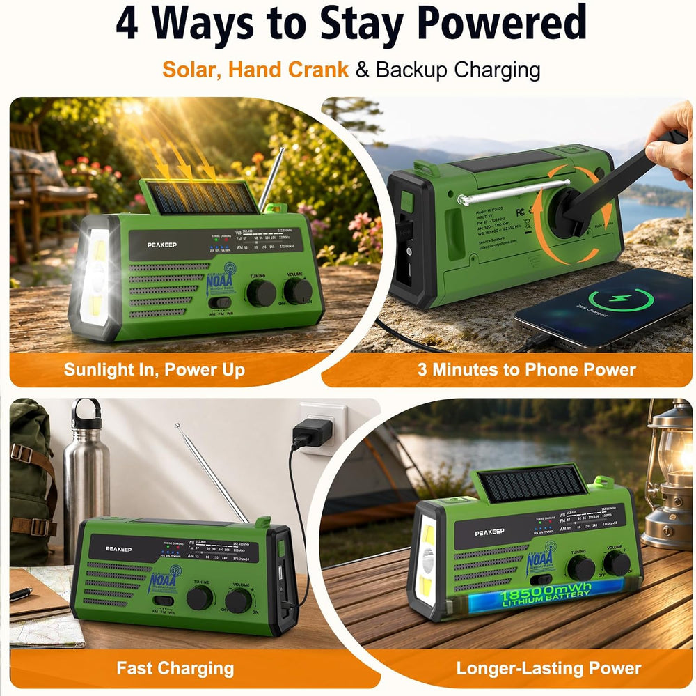 Peakeep NOAA Emergency Weather Radio Alert with Crank Solar Battery Powered