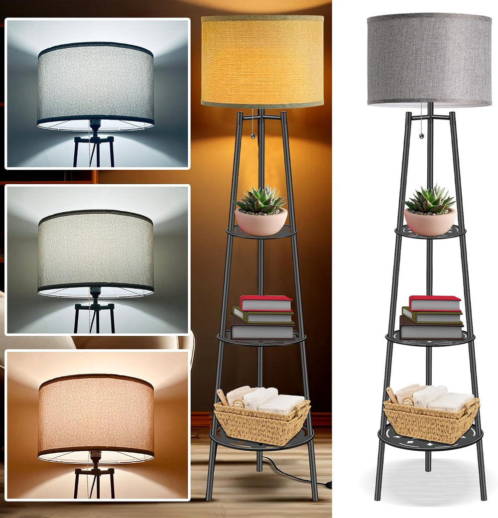 Floor Lamp with Shelves, Gray Shade Standing Lamp