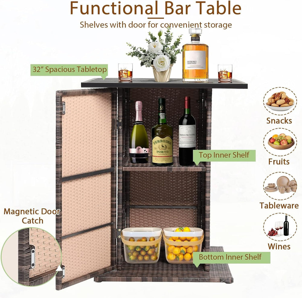 HAPPYGRILL 5 Pieces Rattan Bar Set, Outdoor Wicker Bar Table and 4 Bar Stools...