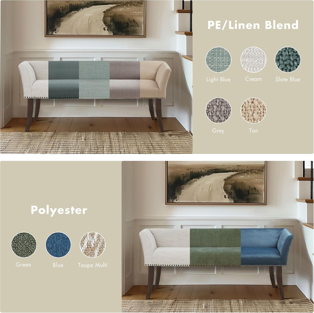 Madison Park Accent Bench for Living Room, Upholstered with Nailhead Trim, &a...