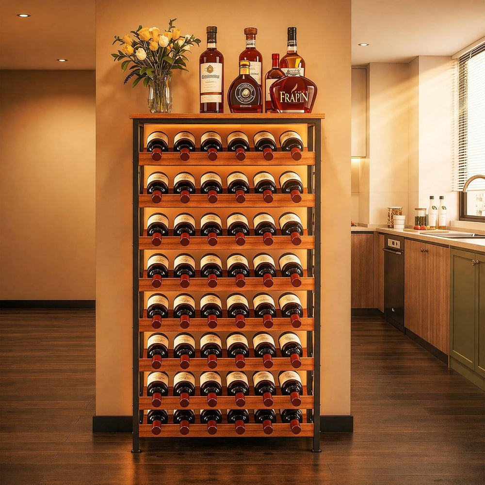 Sonyabecca 48 Bottle Wine Rack Freestanding Floor with Wood Top,8-Tier Wine S...