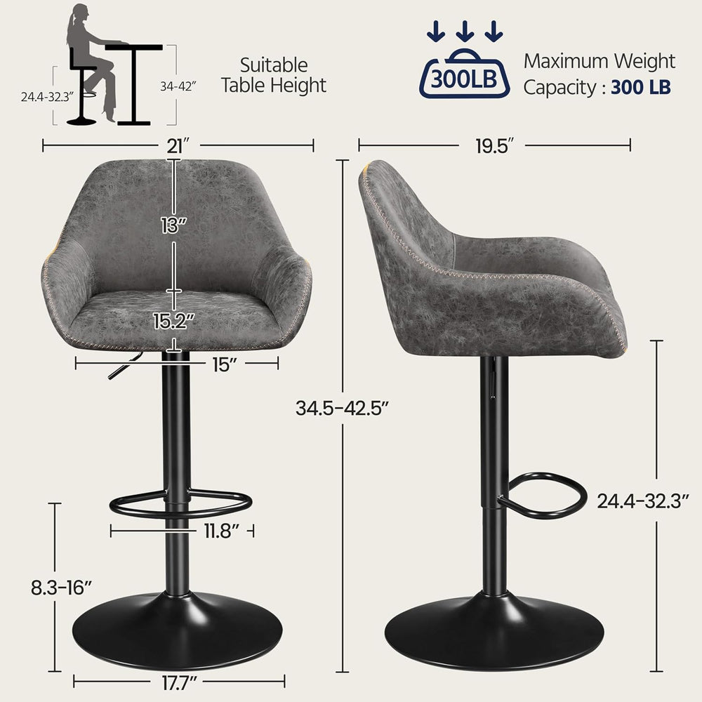Yaheetech Bar Stools Set of 4, Adjustable Swivel PU Leather, Gray