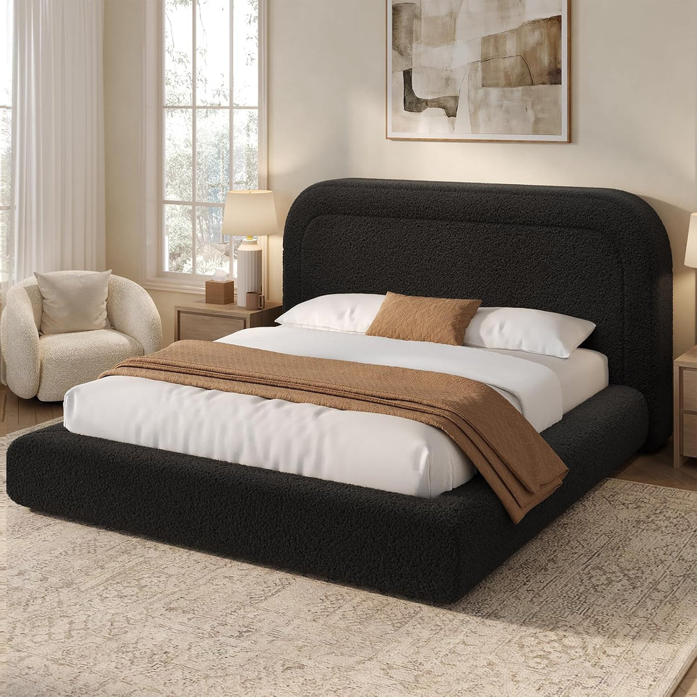 ADORNEVE Upholstered Queen Cloud Bed Frame with 5.9" Headboard, Black