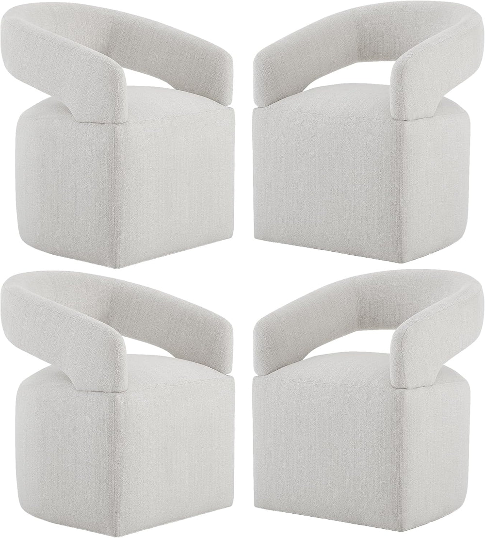 KISLOT Upholstered Dining Chairs Set of 4 with Casters, Light Linen