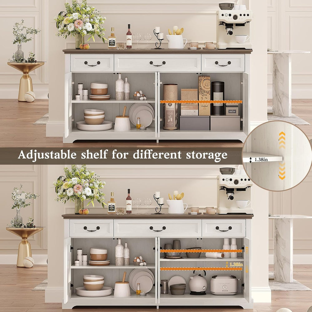 Sunny Heart 65" Large Buffet Storage Cabinet, Farmhouse Kitchen Sideboar...