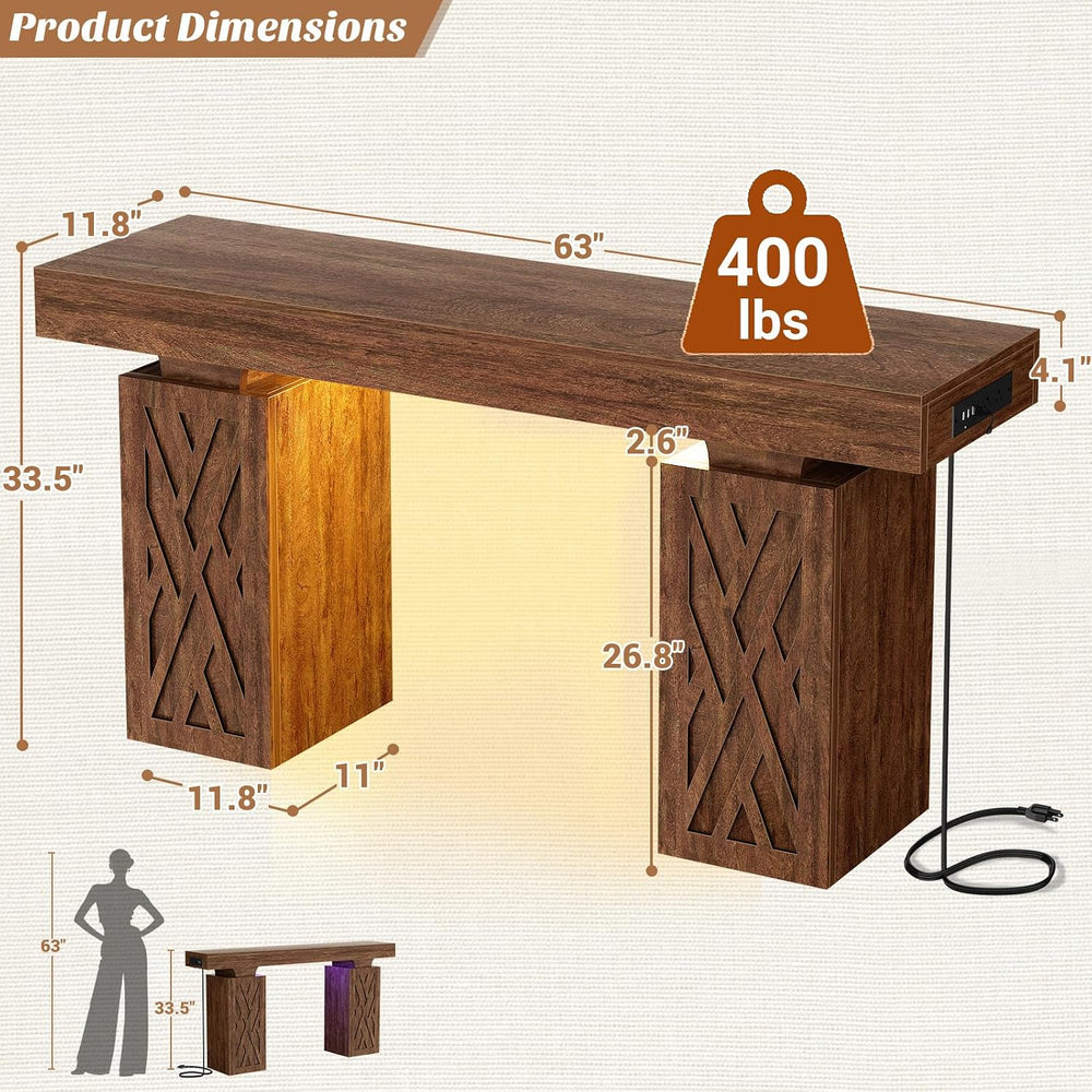 iSunirm 63 Long Thick Entryway Table with Hollow Carved Storage Legs, 400+ lb...